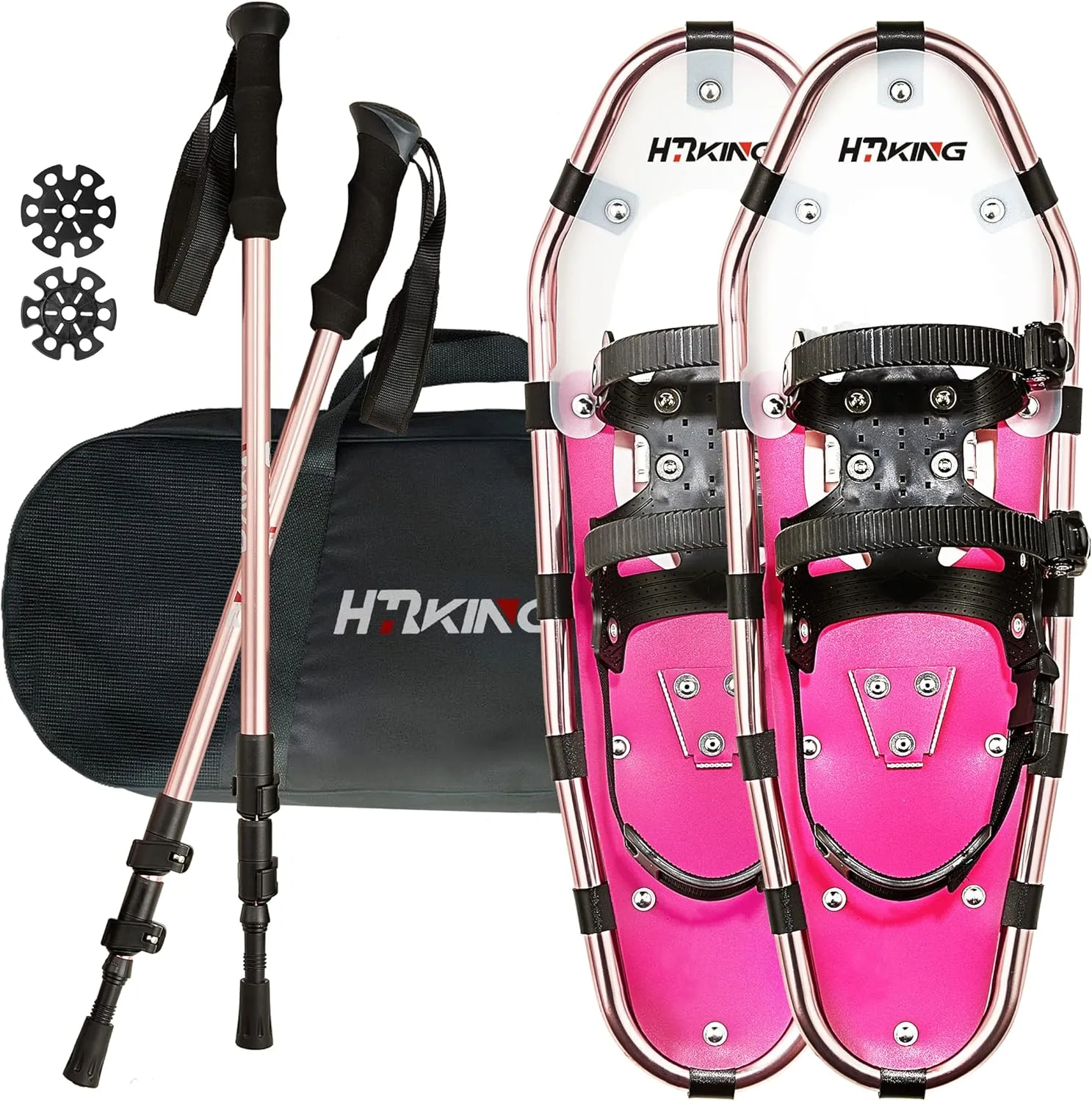 HRKING Womens Snowshoes Set,Youth snowsheos with Trekking Poles,Carrying Tote Bag red 14" /21" /25"/30"