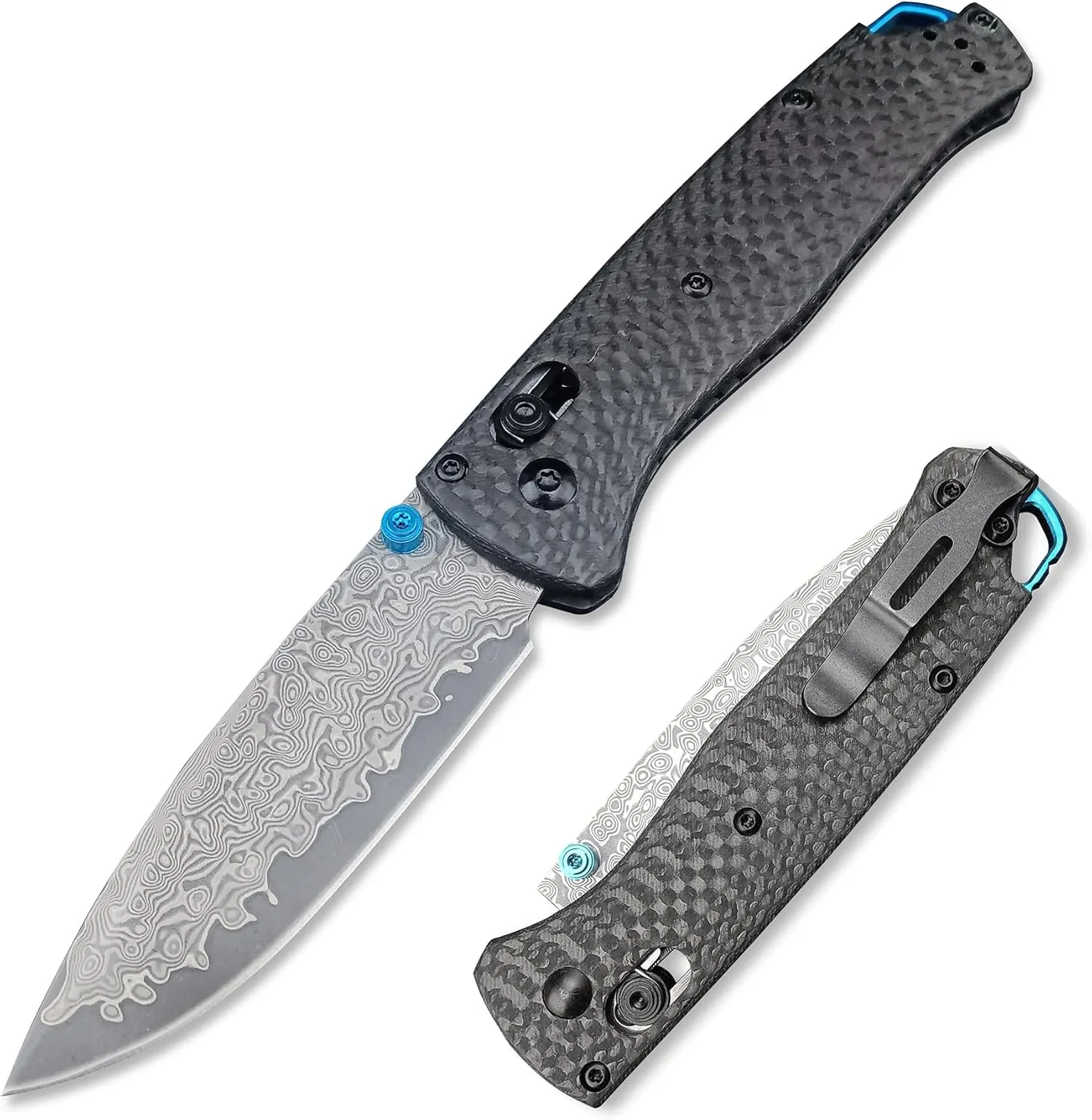 HUAAO Damascus Pocket Knives for Men, Axis Lock Folding Knife, Carbon Fiber Handle with Pocket Clip, Cool Hunting Knives Gifts for Men EDC