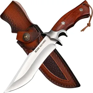Hunting Knife - 10.43 Inch Bowie Knife M390 Steel 63 HRC Hardness Full Tang - Fixed Blade Knife with Sheath for Survival Tactical Camping Bushcraft - Red Wood Non-Slip Handle