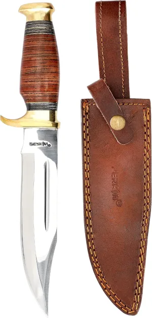 Hunting Knife with Sheath - 12.5" Fixed Blade Knife with Leather Handle & Sheath - 59-60 HRC Rated & Full Tang Design Hunting Knife for Survival, Fishing, Tactical, Camping & Bushcraft - Perkin Knives