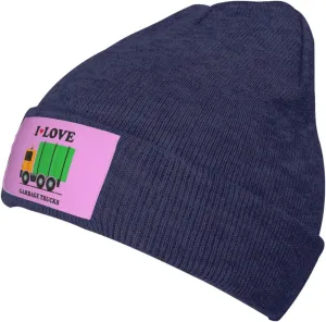 I Love Garbage Trucks Print Knitted Hat Warm Hat Unisex Beanie Hat,Elastic Brimless Cap Hat Christmas,Birthdays