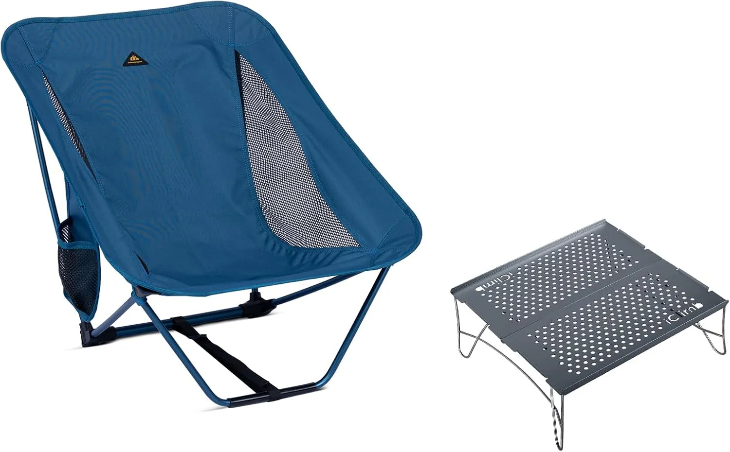 iClimb 1 Low Folding Chair and 1 Solo Mini Folding Table Bundle, Ultralight Compact for Adults Outdoor Backpacking Camping Hiking Beach Concert Motorcycling