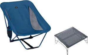 iClimb 1 Low Folding Chair and 1 Solo Mini Folding Table Bundle, Ultralight Compact for Adults Outdoor Backpacking Camping Hiking Beach Concert Motorcycling