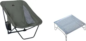 iClimb 1 Low Folding Chair and 1 Solo Mini Folding Table Bundle, Ultralight Compact for Solo Person Outdoor Backpacking Camping Hiking Beach Concert