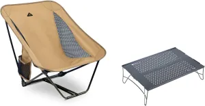 iClimb 1 Solo Mini Folding Table and 1 Low Ground Folding Chair Bundle, Ultralight Compact for Solo Person Outdoor Backpacking Camping Hiking Beach Concert