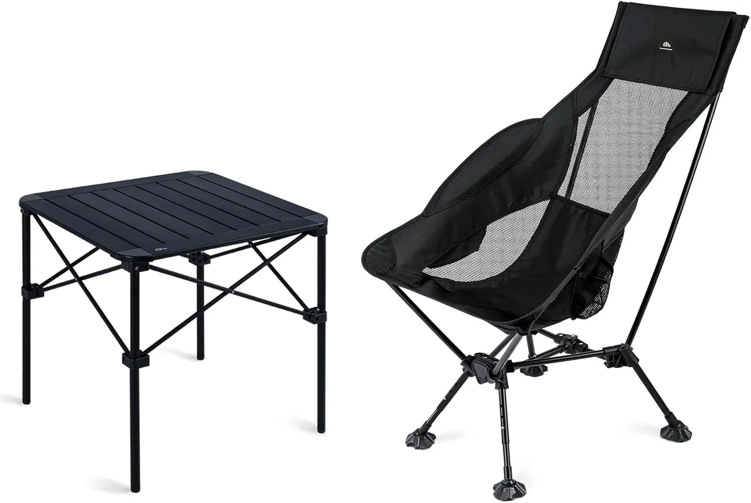 iClimb 1 Ultralight Adjustable High Back Anti-Sinking Chair and 1 Light Stable Folding Square Table Bundle for Adults Outdoor Camping Beach Concert Motorcycling BBQ