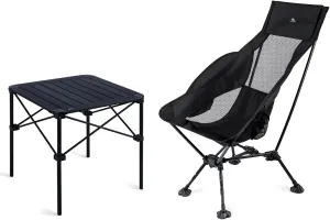 iClimb 1 Ultralight Adjustable High Back Anti-Sinking Chair and 1 Light Stable Folding Square Table Bundle for Adults Outdoor Camping Beach Concert Motorcycling BBQ