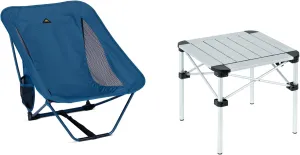 iClimb 1 Ultralight Compact Low Folding Chair and 1 Lightweight Stable Folding Square Table Bundle, for Adults Outdoor Camping Beach Concert