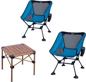 iClimb 2 Ultralight Compact Anti-Sinking Large Feet Chair and 1 Lightweight Stable Folding Square Table Bundle, for Adults Outdoor Camping Beach Concert