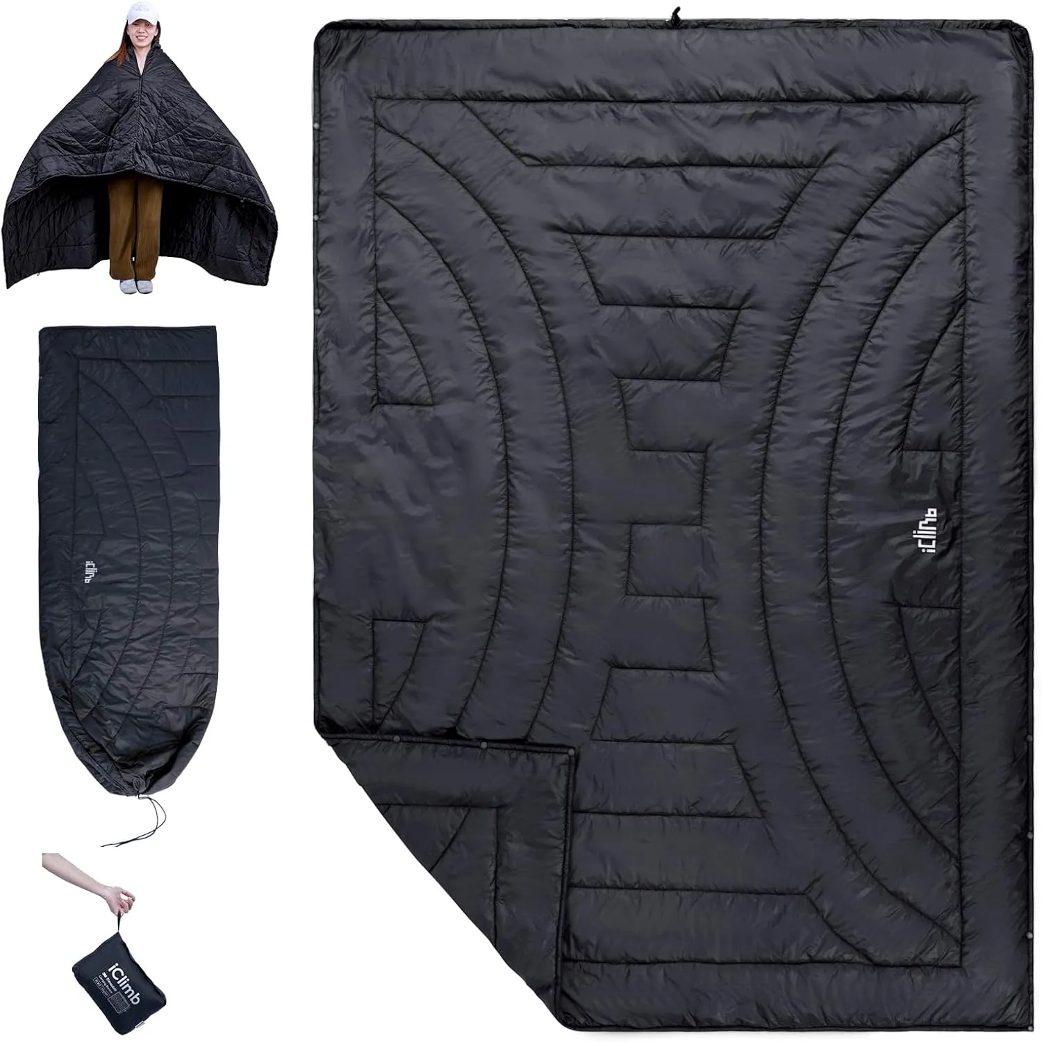 iClimb 3M Thinsulate Insulation Warm Camping Blanket Ultralight Compact (Black)