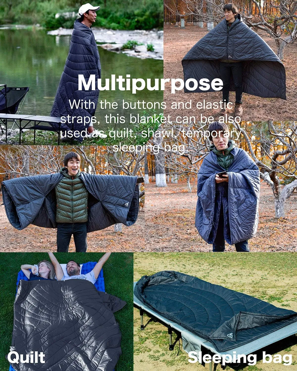 iClimb 3M Thinsulate Insulation Warm Camping Blanket Ultralight Compact (Black)