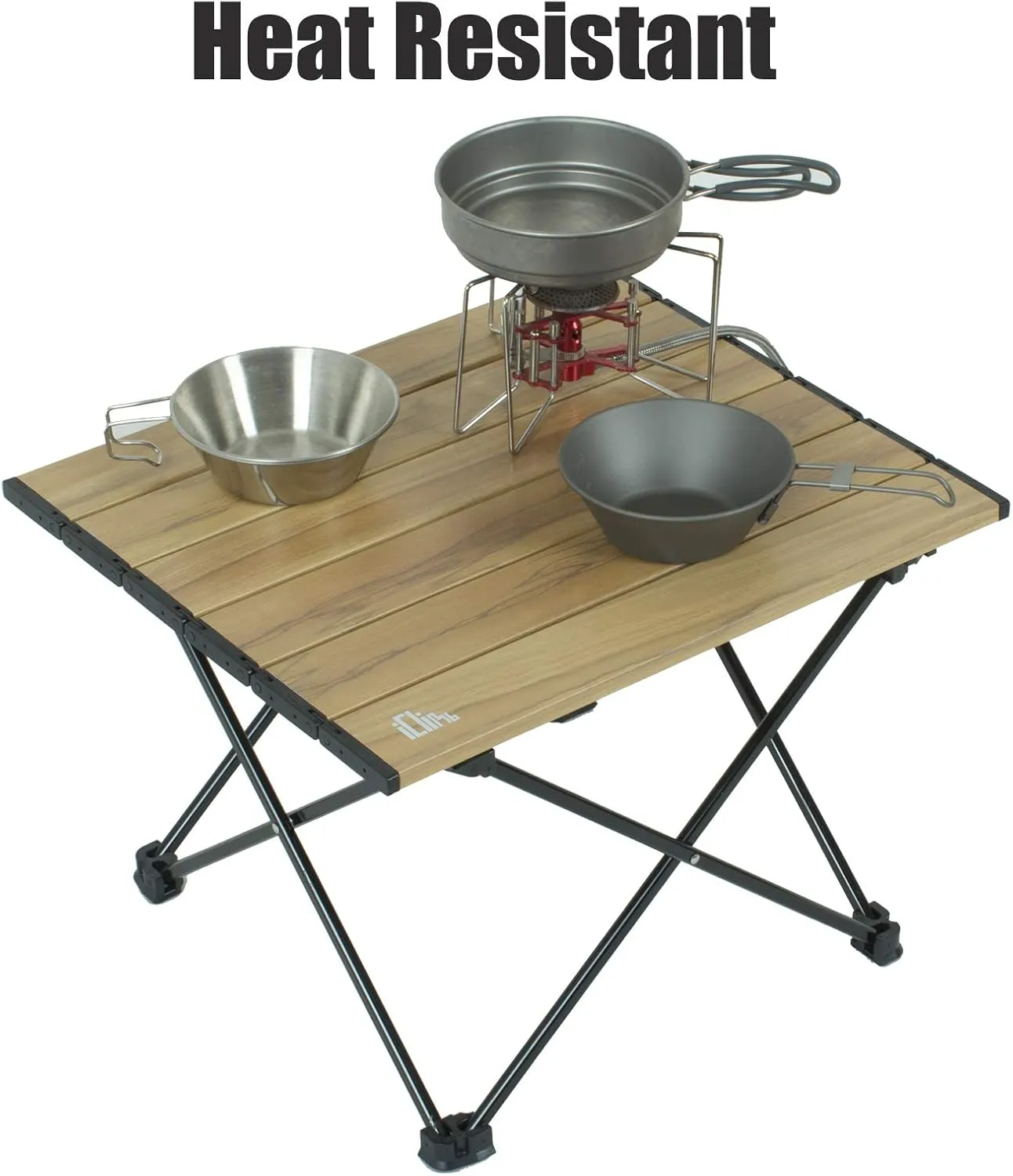 iClimb Ultralight Compact Camping Folding Table with Carry Bag (Nature - L)