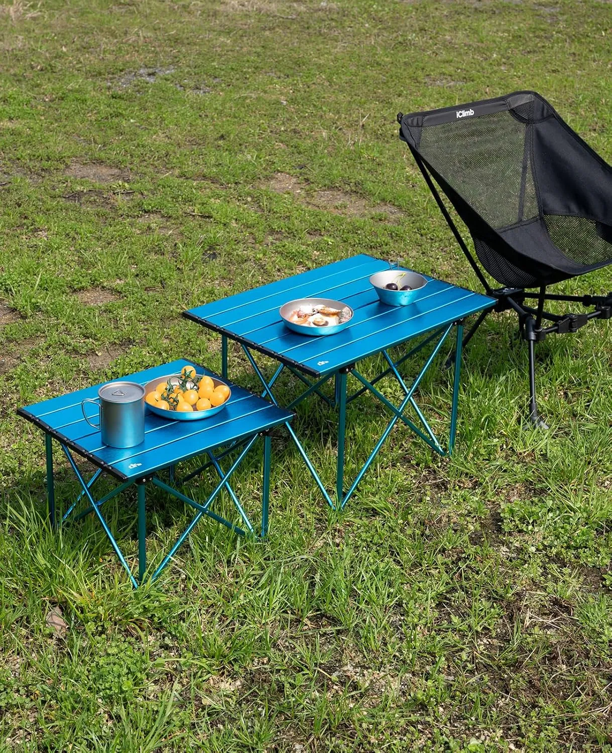 iClimb Ultralight Compact Camping Folding Table with Carry Bag (Reinforced Black - L)