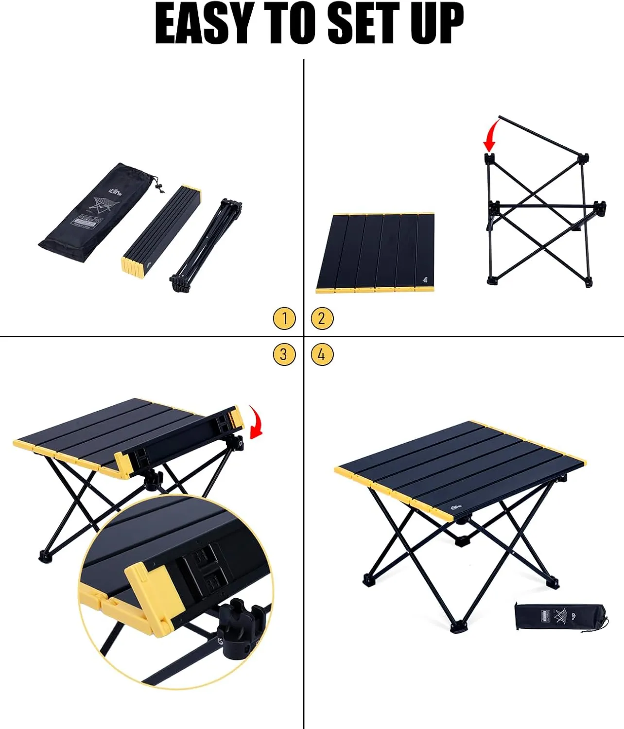 iClimb Ultralight Compact Camping Folding Table with Carry Bag (Silver - S)