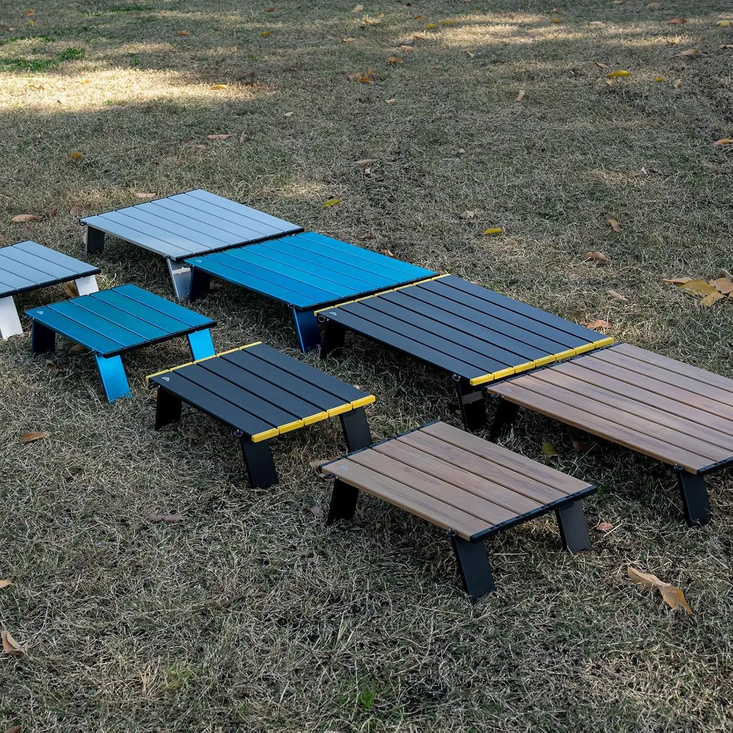 iClimb Ultralight Compact Mini Beach Picnic Folding Alu. Table with Carry Bag, Two Size (Blue - L)