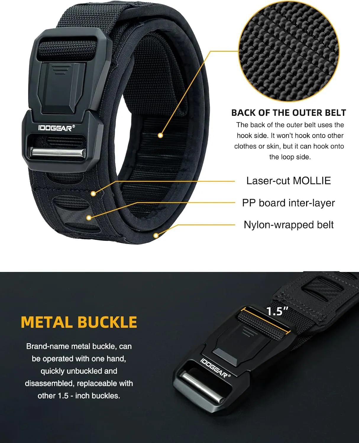 IDOGEAR SPORTS Tactical Heavy Duty Belt Quick Release MOLLE Belt With 1.5"/2" Inner Outer For Men Outdoor Paintball Airsoft