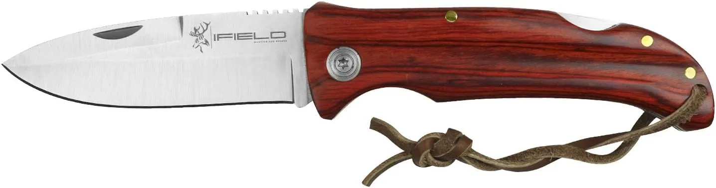 iFIELD Folding knife Camper EL29041, wooden handle, 3.7 inch stainless steel blade, total size 8 inch, camping tool for fishing, hunting, sport activity