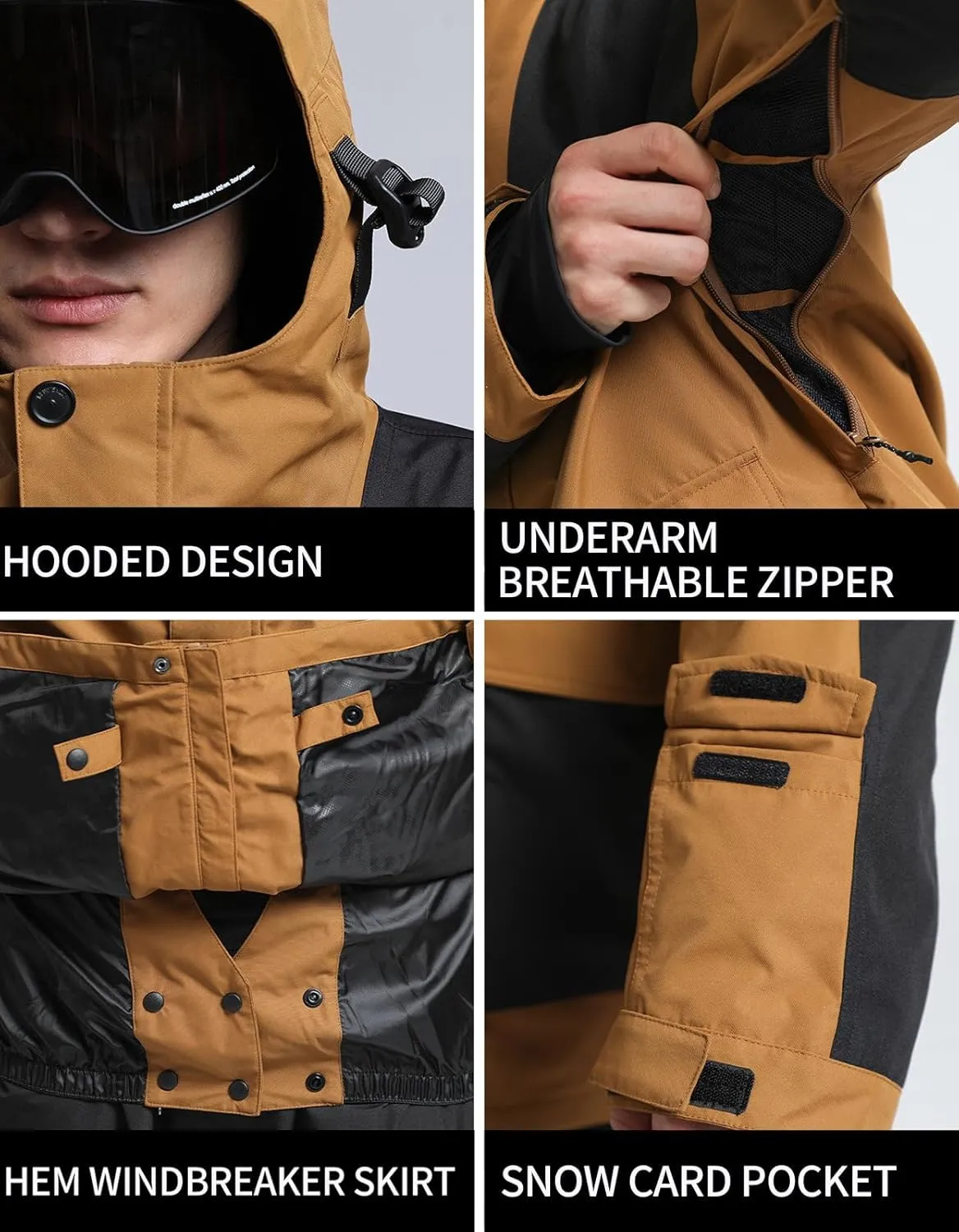 IMPHUT Mens Snowboard Jacket Baggy Womens Ski Jacket Insulated Waterproof Windproof Snow Outerwear Winter Hooded Coat