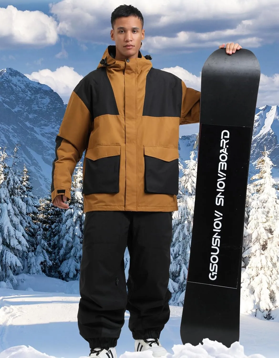 IMPHUT Mens Snowboard Jacket Baggy Womens Ski Jacket Insulated Waterproof Windproof Snow Outerwear Winter Hooded Coat