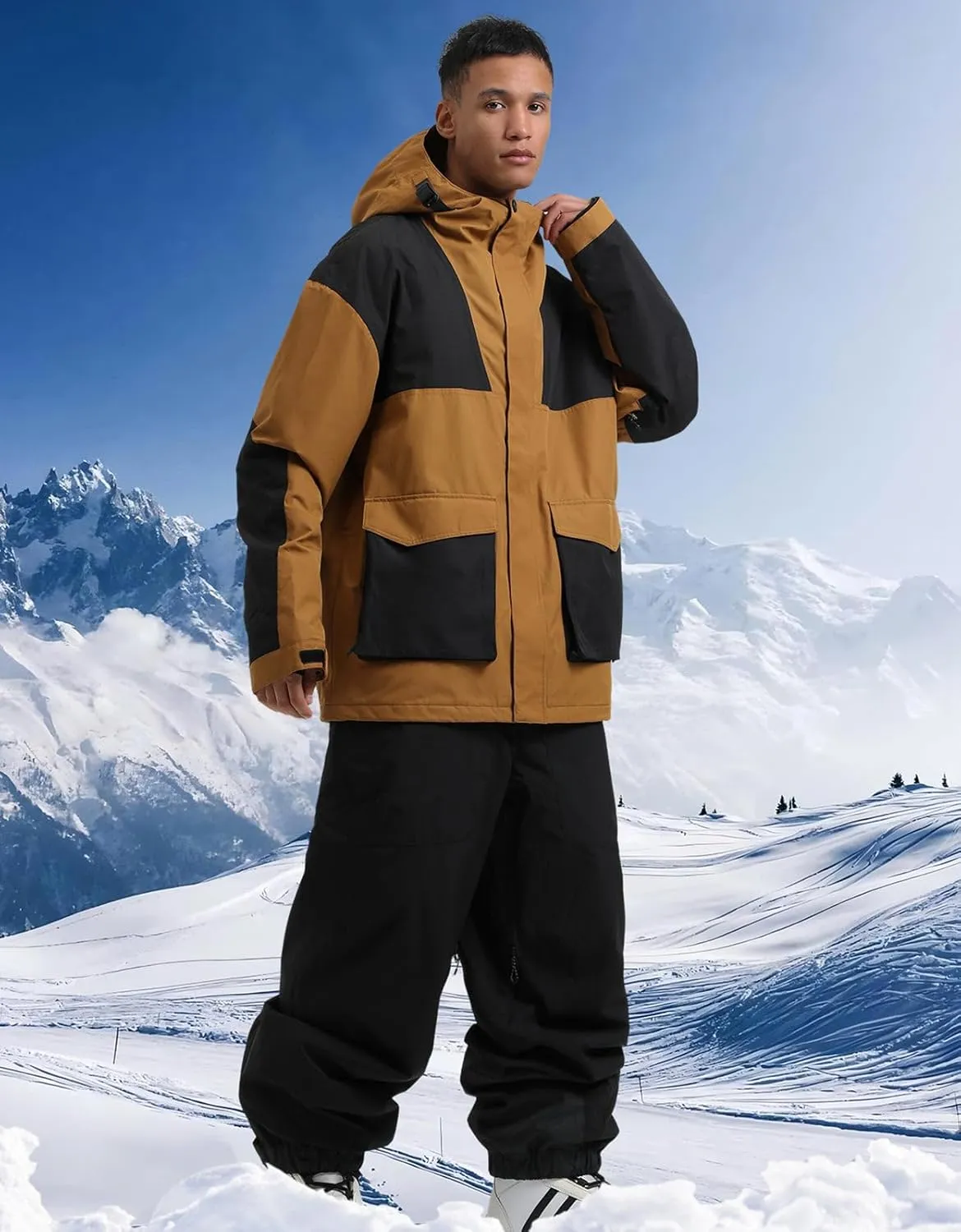 IMPHUT Mens Snowboard Jacket Baggy Womens Ski Jacket Insulated Waterproof Windproof Snow Outerwear Winter Hooded Coat