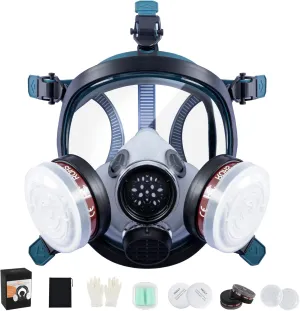 INCLY Full Face Organic Vapor Respirator - Safe Gas Masks with Anti-Fog Heavy Duty Lens for Anti-Smoke, Dust, Chemical, Paint, Sanding, Welding, Vapors, Hazmat, Logging - Adjustable & Reusable