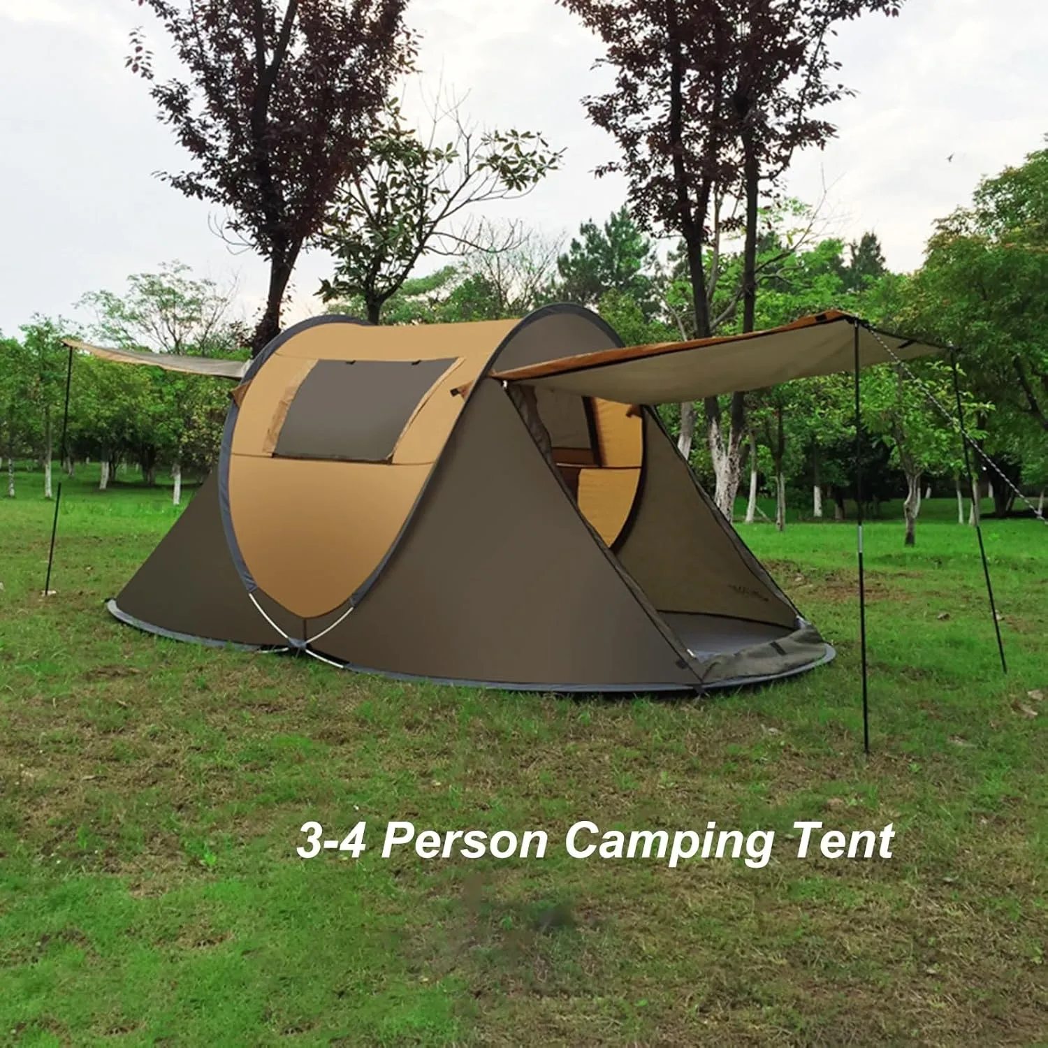 Instant Camping Tent Outdoor Portable 3-4 Person Pop Up Camping Tent Rainproof Sunproof Automatic Family Camping Tent 2 Doors 2 Windows Easy Set Up