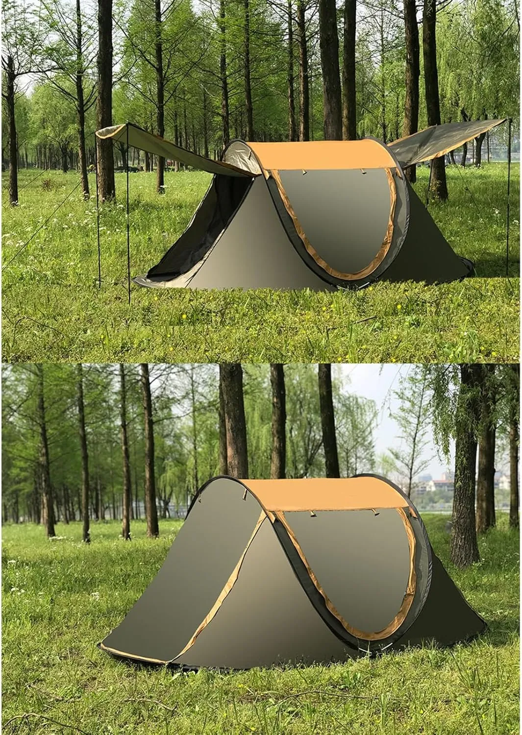 Instant Camping Tent Outdoor Portable 3-4 Person Pop Up Camping Tent Rainproof Sunproof Automatic Family Camping Tent 2 Doors 2 Windows Easy Set Up