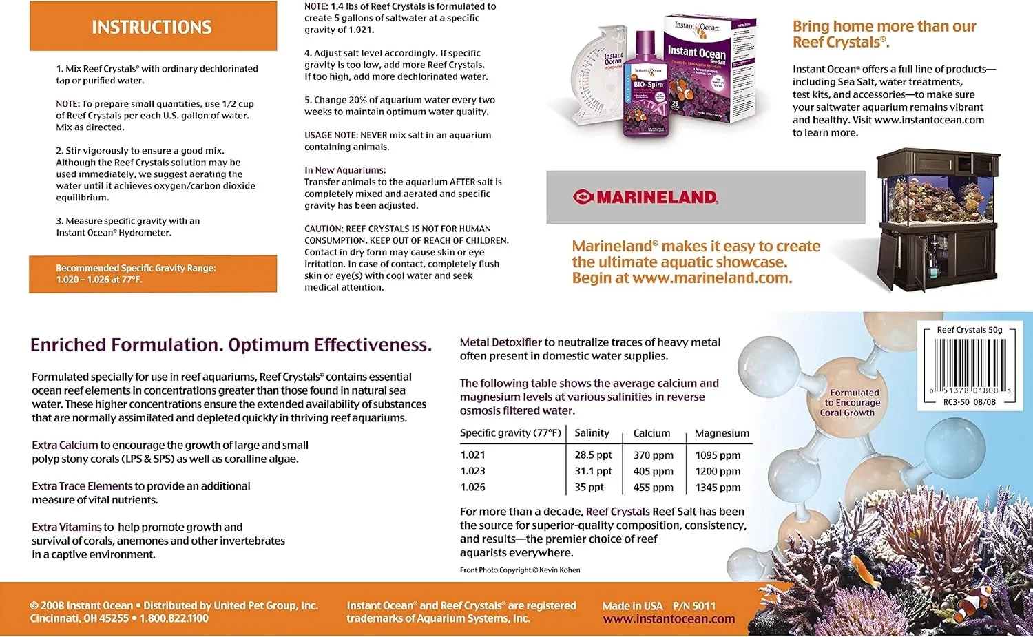 Instant Ocean Reef Crystals Reef Salt, Formulated Specifically For Reef Fish Tank Aquariums