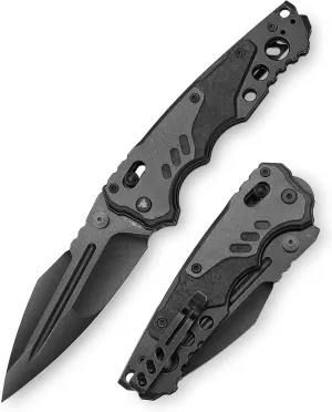 Intruder-05｜Folding Pocket Knife for Men，Heavy Camping EDC Knives with Clip ，4.29" PVD Blackwash 14C28N Steel Blade Axis Lock & Washer， Thumb Stud，Ti & Carbon Fiber Handle
