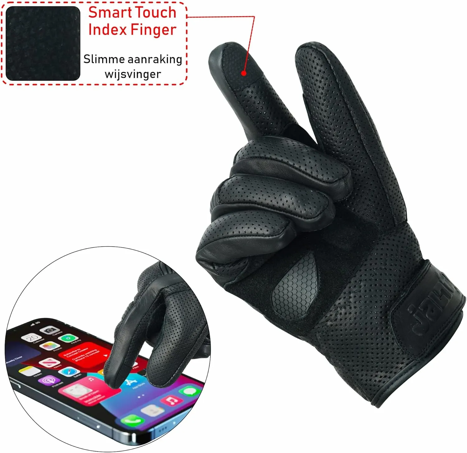 JAUNTY Motorcycle Gloves for Men and Women Summer Leather Riding Touchscreen Gloves with Hard Knuckle Perforated Breathable Biker Motocross Gloves ATV BMX for Riding Racing Black