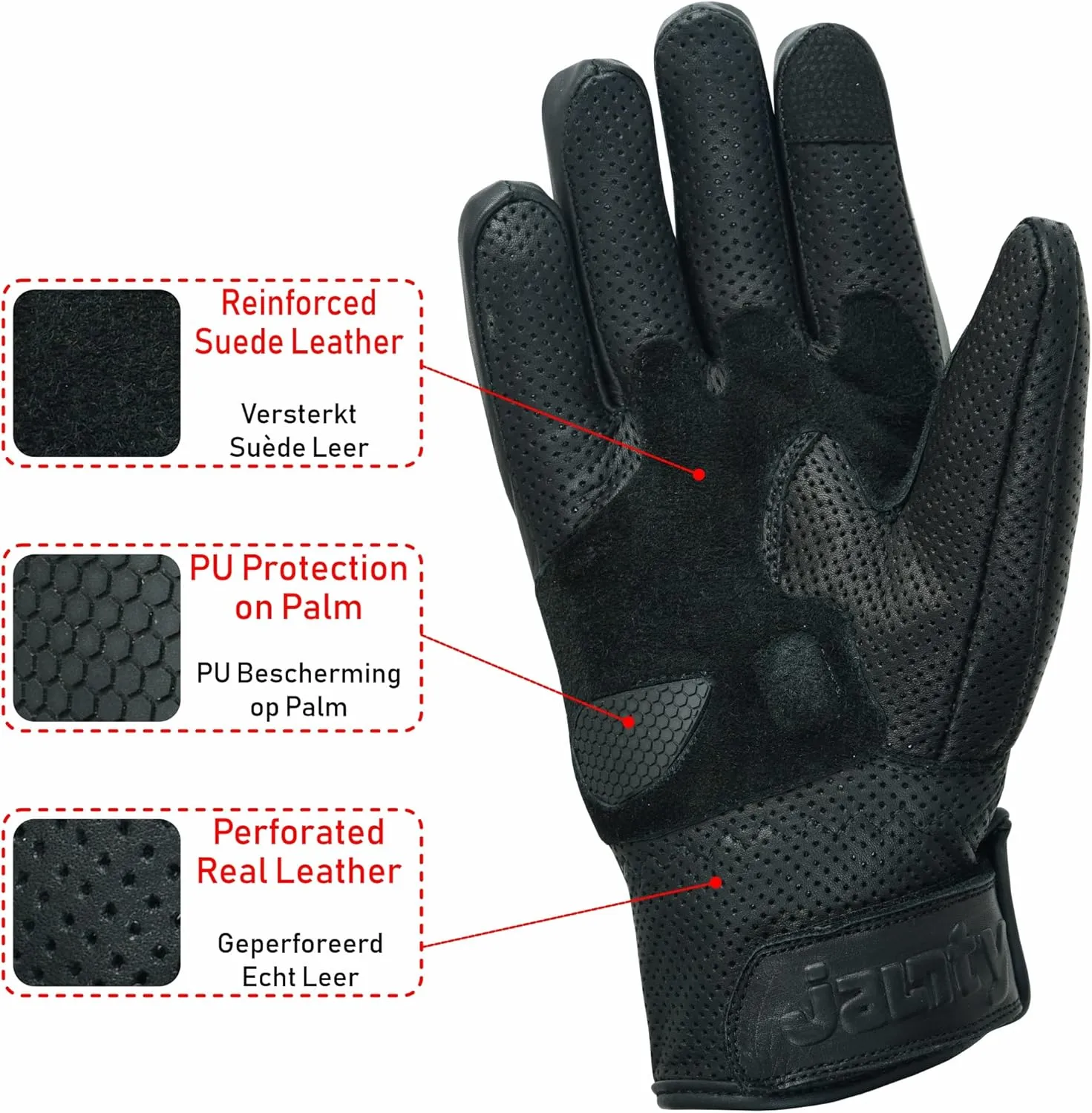 JAUNTY Motorcycle Gloves for Men and Women Summer Leather Riding Touchscreen Gloves with Hard Knuckle Perforated Breathable Biker Motocross Gloves ATV BMX for Riding Racing Black