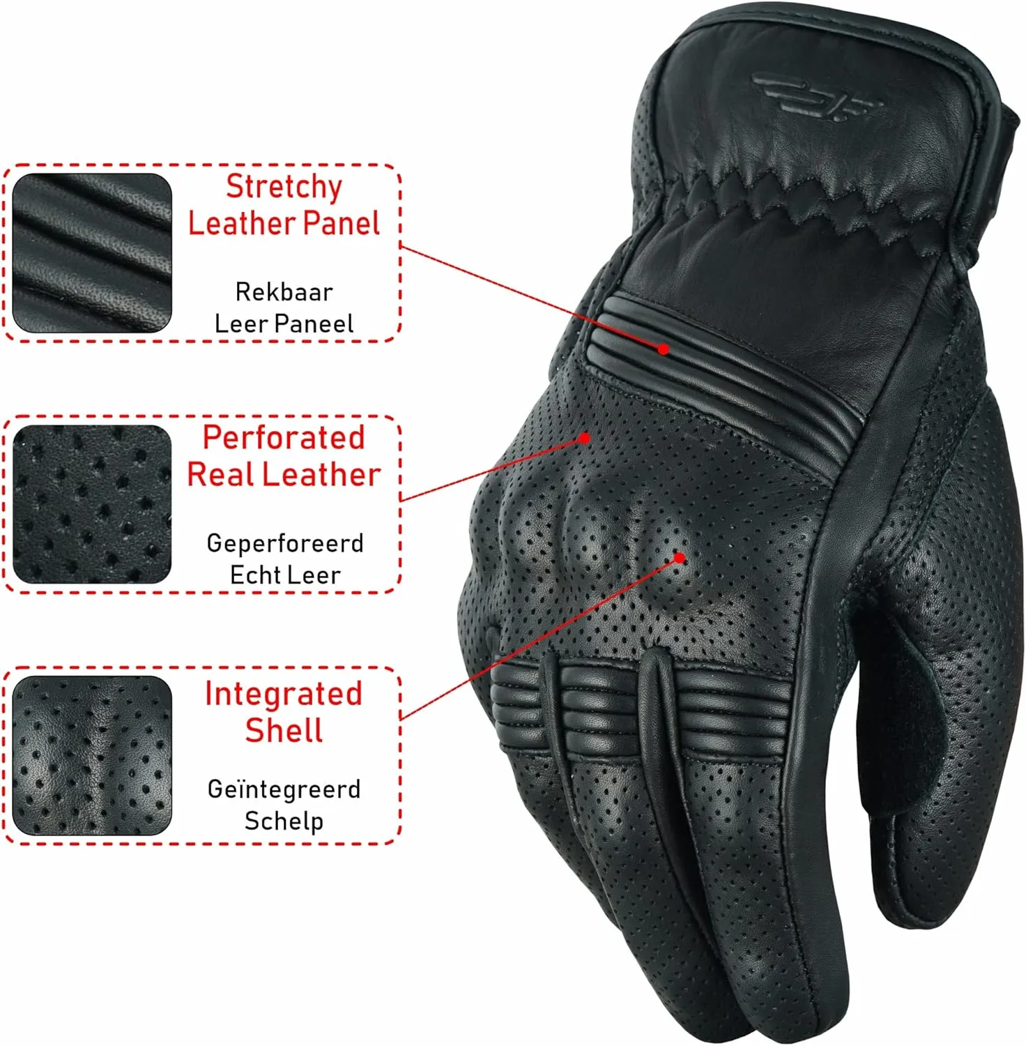 JAUNTY Motorcycle Gloves for Men and Women Summer Leather Riding Touchscreen Gloves with Hard Knuckle Perforated Breathable Biker Motocross Gloves ATV BMX for Riding Racing Black