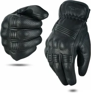 JAUNTY Motorcycle Gloves for Men and Women Summer Leather Riding Touchscreen Gloves with Hard Knuckle Perforated Breathable Biker Motocross Gloves ATV BMX for Riding Racing Black