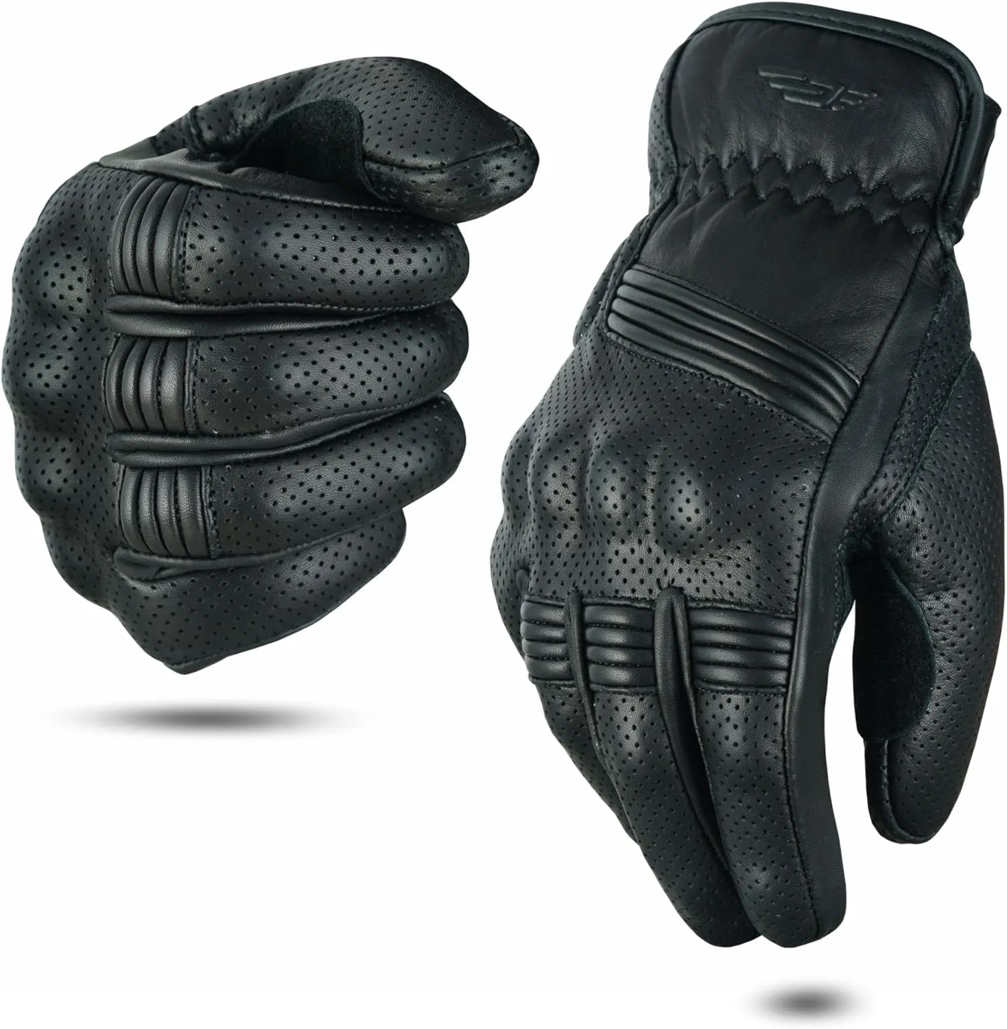 JAUNTY Motorcycle Gloves for Men and Women Summer Leather Riding Touchscreen Gloves with Hard Knuckle Perforated Breathable Biker Motocross Gloves ATV BMX for Riding Racing Black