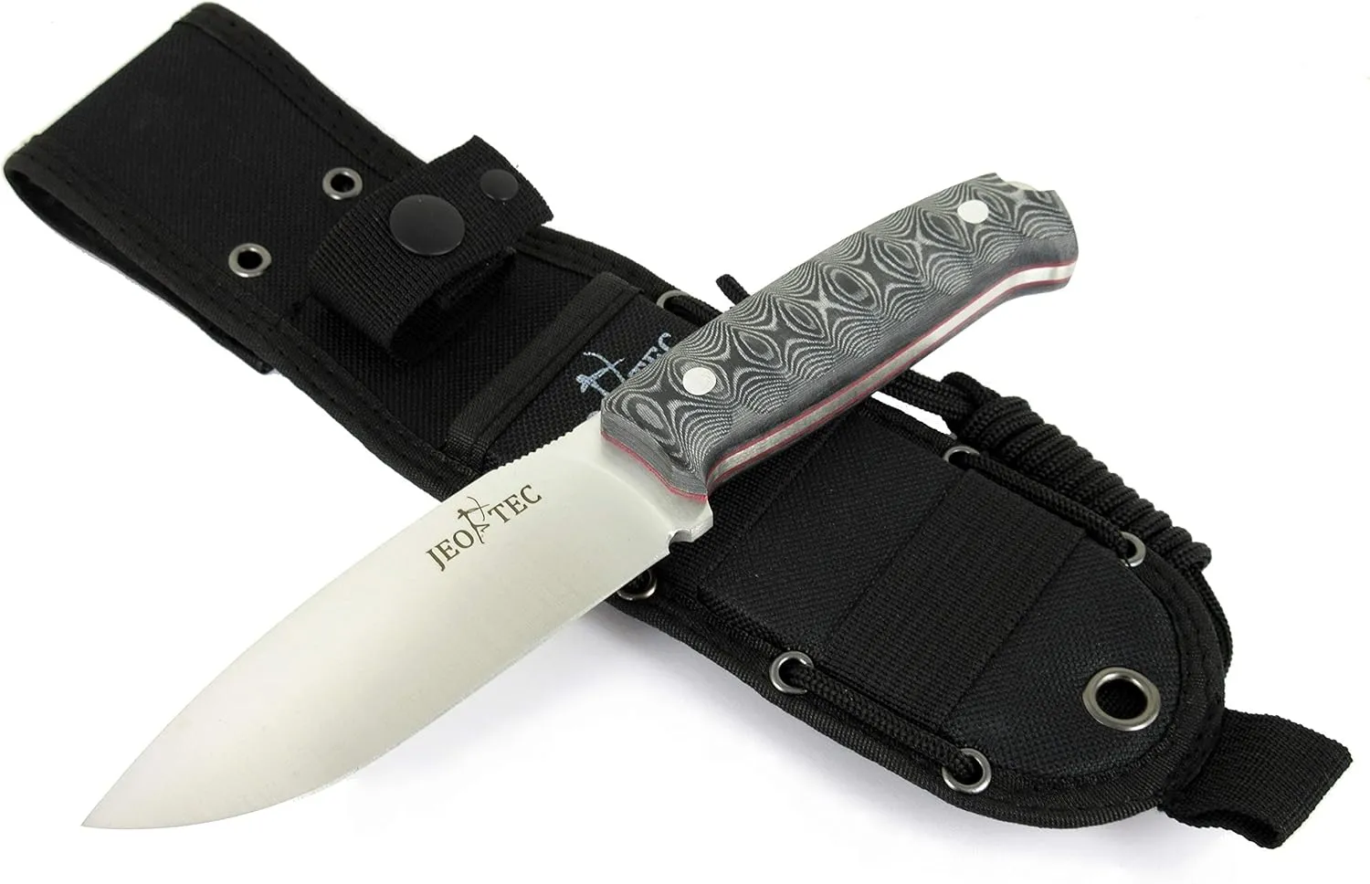 JEO-TEC nº3 Bushcraft Survival Knife | Full Tang Fixed Blade Outdoor Edc Camping Gear Utility Hunting Knives | Kydex Cordura Sheath | Steel Fire Starter Scraper | Gift For Him