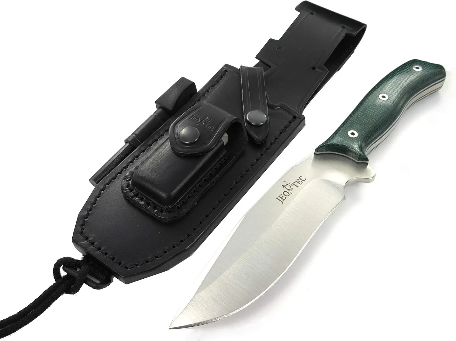 JEO-TEC Nº9 Fixed blade Bushcraft Survival Hunting Camping Knife, MOVA Stainless Steel, 11" Overall, Multi-positioned Leather Sheath - Handmade