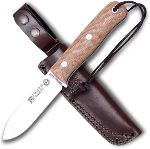 Joker CM113 Trampero Survival Knife, Micarta Canvas Brown Handle, 4.13 inches Sandvik Steel Blade 14c28n, Tool for fishing, Hunting, camping and hiking
