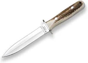 Joker Full Tang CC43 Lince Mountain Knife, MOVA Blade 6,1 inches, Deer Antler Handle, Brown Leather Sheath, Fishing, Hunting, Camping and Hiking Tool