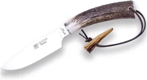 Joker Hunting Knife CC107 Flecha, Deer Horn Handle, 4.92 inches Blade, Stainless Steel Crossbar, with Brown Leather Sheath, Tool for Fishing, Hunting, Camping and Hiking