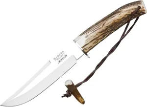 Joker Hunting knife Luchadera CC73, deer horn handle, 6.3 inches blade, includes brown leather Sheath, Tool for fishing, Hunting, camping and hiking