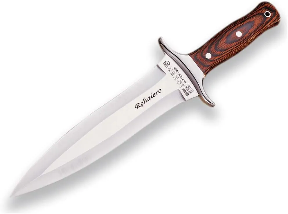 Joker Hunting Knife with red Wooden Handle Rehalero CR10, MOVA Blade 9.44 inches, Brown Leather Sheath, Fishing Tool, Hunting, Camping and Hiking.
