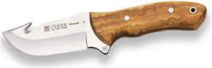 Joker Professional Skinning Knife Venado CO65, with Tearing in The Spine, with Olive Wood Handle and Blade 3.93 inches, Leather Sheath, Fishing Tool, Hunting, Camping and Hiking