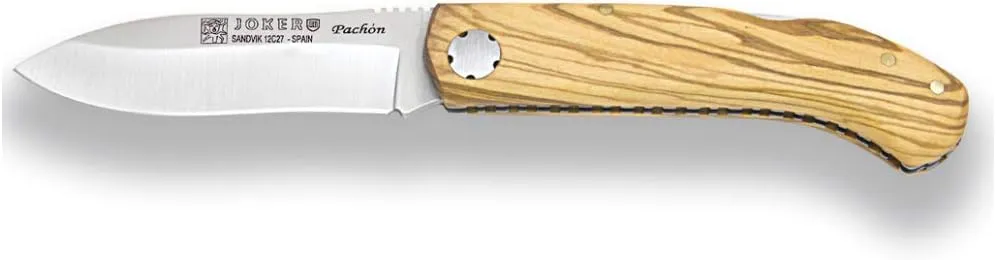 Joker Sports Pocket Folding Knife Pachón NO99, Olive Handle and Sandvik Blade 3.14 inches and Serrated Back of The Blade, Fishing Tool, Hunting, Camping and Hiking