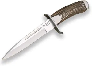 Joker Survival Knife CC32 Chamoís, with Deer Horn Handle and 7.08 inches MOVA Blade, Leather Sheath, 260 gr Weight, Fishing, Hunting, Camping and Hiking Tools.
