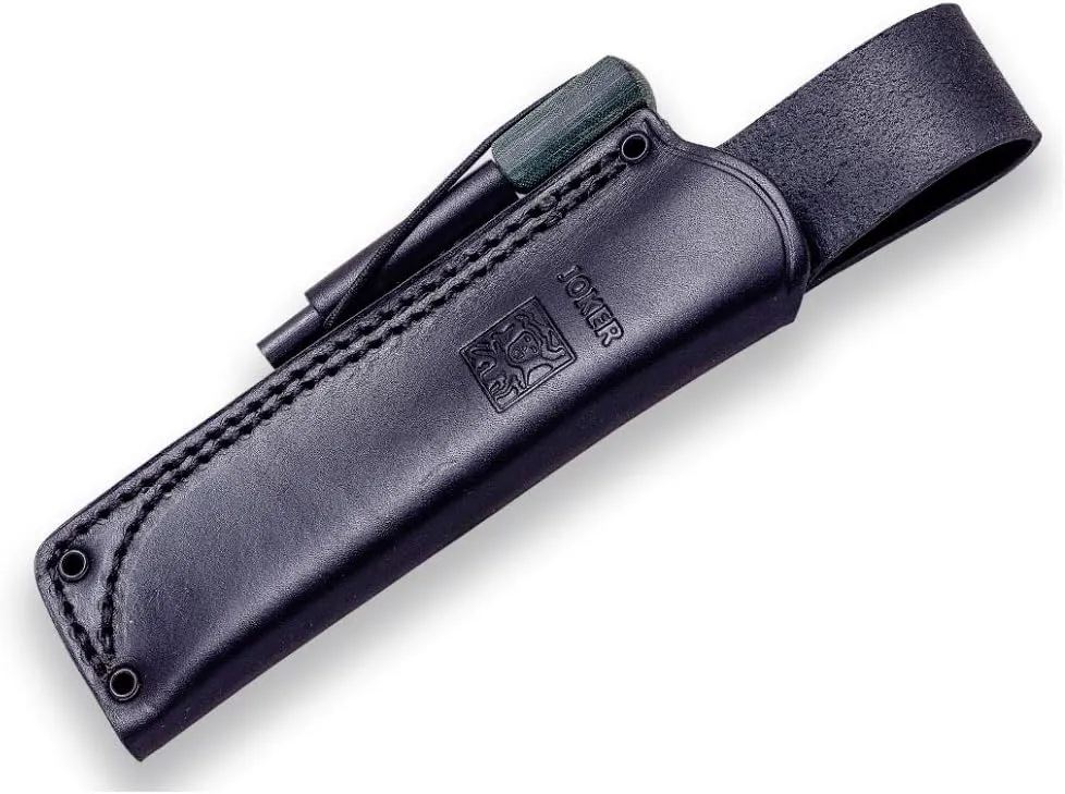 Joker Ursus CV116-P Sports Survival Knife, Canvas Micarta Handle and 3.94 inches Blade of Böhler N695, with Leather Sheath, Tool for Fishing, Hunting, Camping and Hiking (Green Micarta Canvas, Leather Sheath with FireStarter)