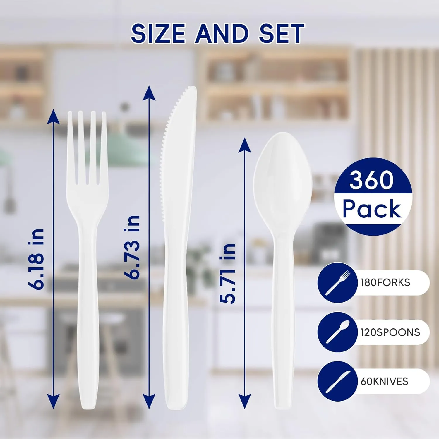 JOLLY CHEF 360 Pack Plastic Cutlery Set, White Disposable Plastic Utensils Heavy Duty
