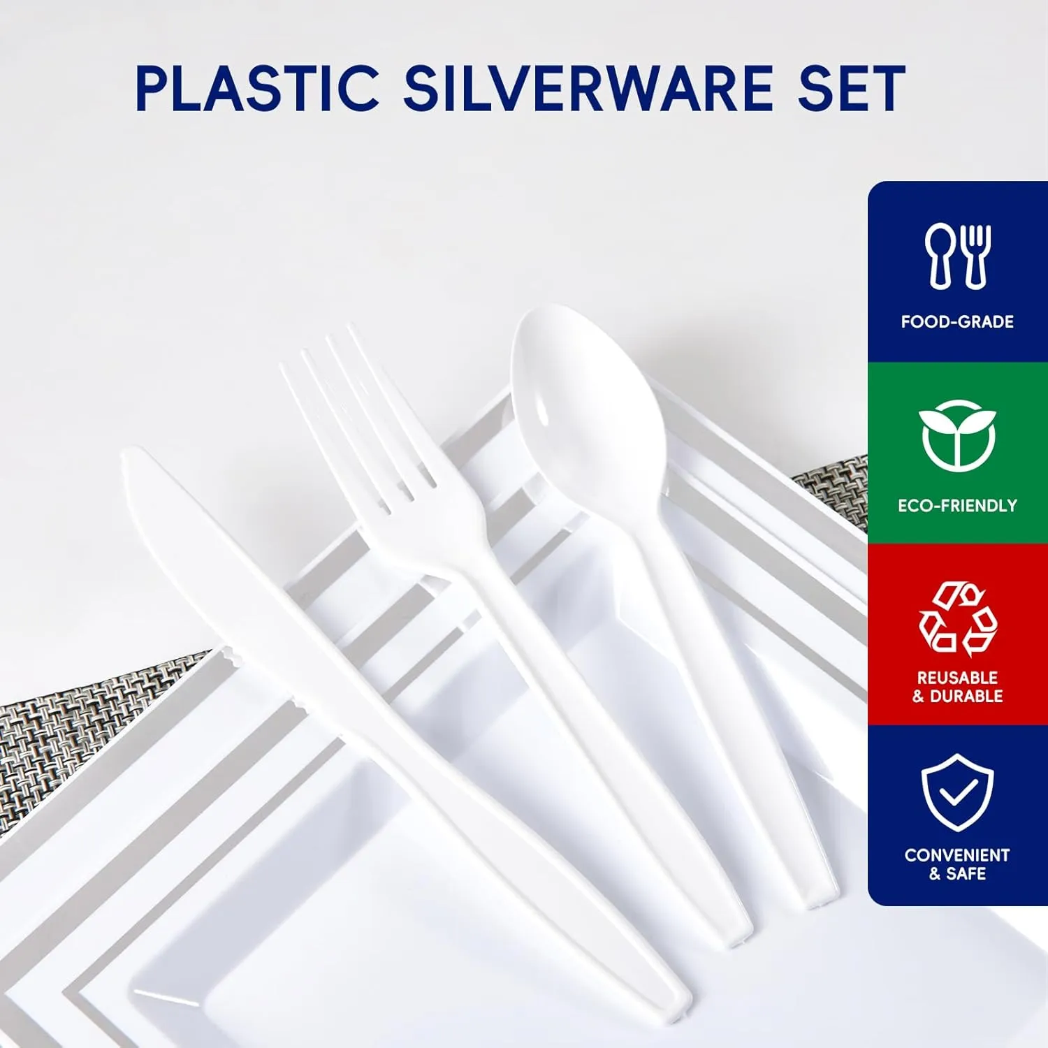 JOLLY CHEF 360 Pack Plastic Cutlery Set, White Disposable Plastic Utensils Heavy Duty
