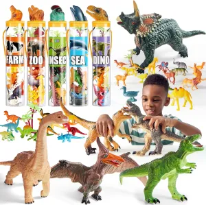 JOYIN 69Pcs Small Animal Figures with Big Dinosaur Toys for Toddlers, Assorted Mini Plastic Animal Toy (Ocean, Zoo, Farm, Insect), 6 Piece Large Soft Dinosaur Figures