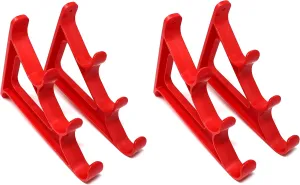 JSP Manufacturing Plastic Horizontal Fishing Rod Wall Rack Set - Holds 3 Rods Fishing Rods, Hiking Poles, Ski Poles, Cue or Hockey Sticks (Red, 4)