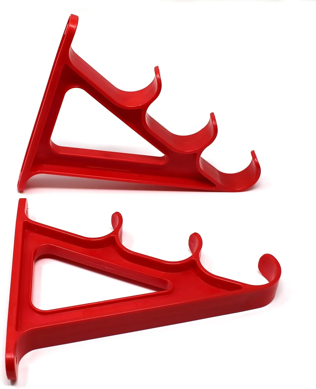 JSP Manufacturing Plastic Horizontal Fishing Rod Wall Rack Set - Holds 3 Rods Fishing Rods, Hiking Poles, Ski Poles, Cue or Hockey Sticks (Red, 4)